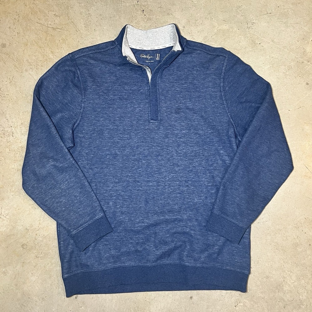Walter Hagen Mens L Blue Majors 11 Quarter Zip Performance Tech Golf Shirt